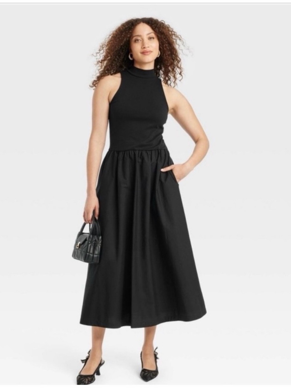 a new day Black Sleeveless Drop Waist A-Line Maxi Dress w/Pockets